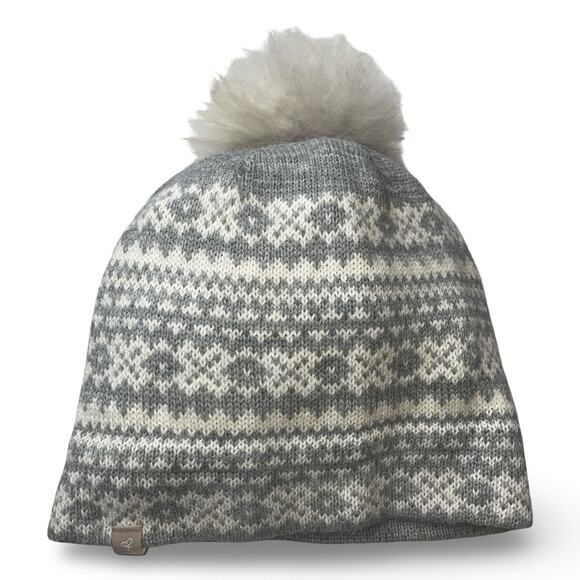 Samantha Holmes Alpaca Fair Isle Beanie Hat Grey White Luxury Pom Wool Peru main image 6